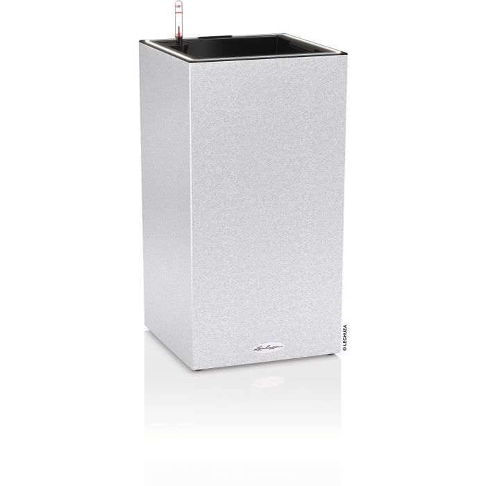 Pot de fleur LECHUZA Canto Stone Colonne 30 - kit complet LED blanc quartz