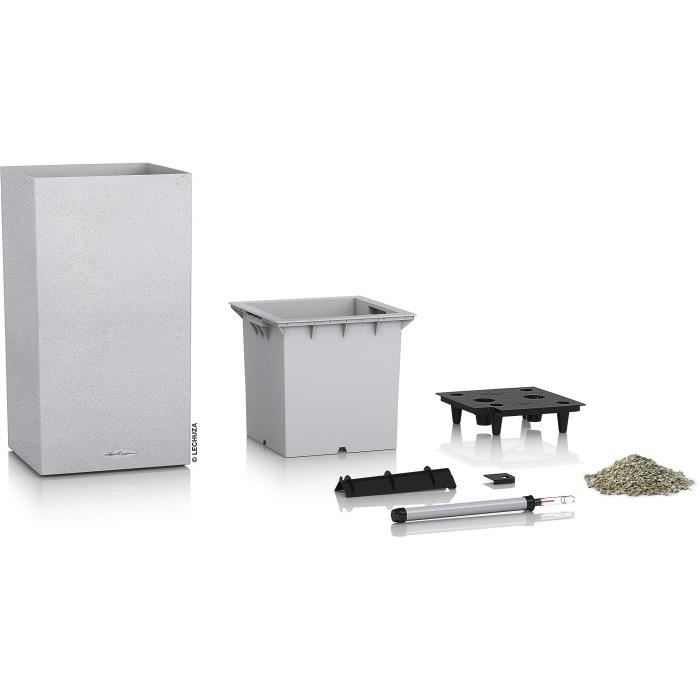 Pot de fleur LECHUZA Canto Stone Colonne 40 - kit complet blanc quartz