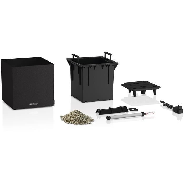 Pot de fleur LECHUZA Canto Stone Cube 30 - kit complet LED noir graphite