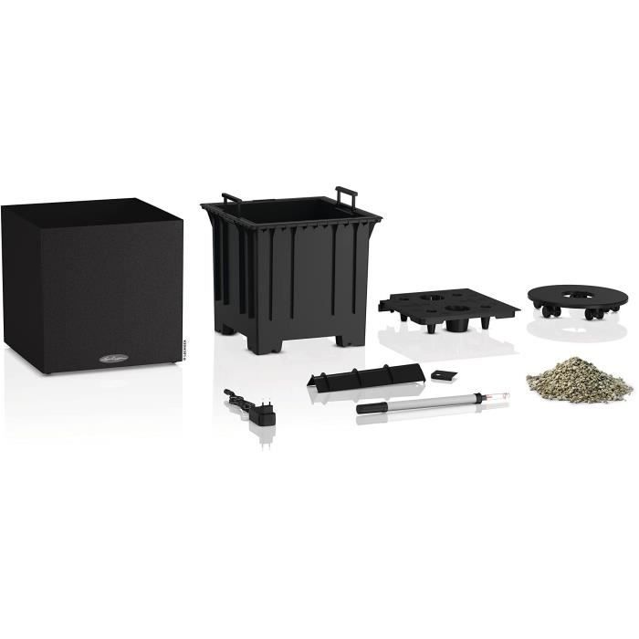 Pot de fleur LECHUZA Canto Stone Cube 40 - kit complet LED noir graphite