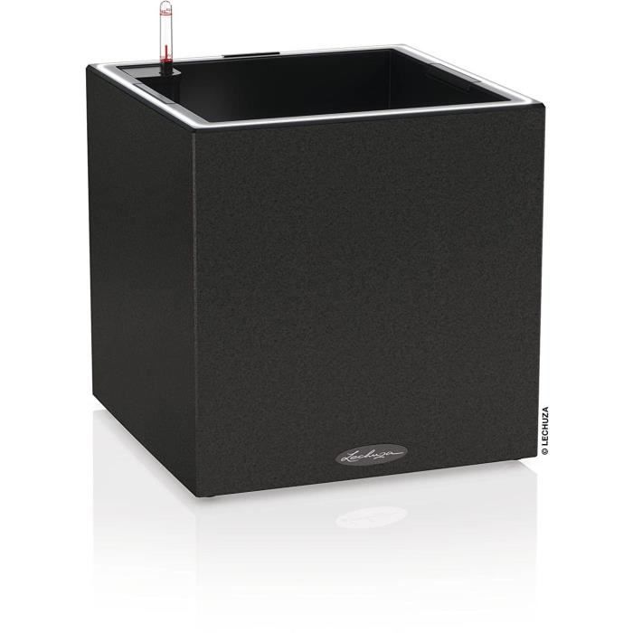 Pot de fleur LECHUZA Canto Stone Cube 40 - kit complet LED noir graphite