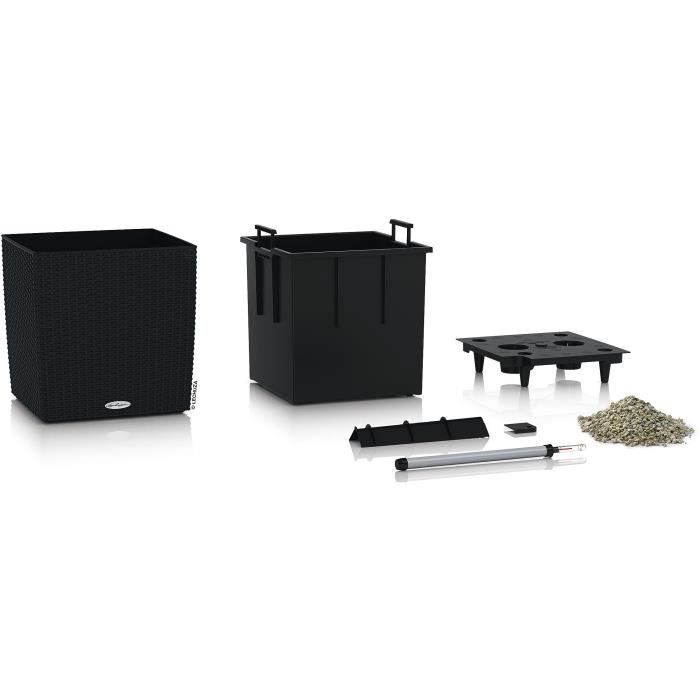 Pot de fleur LECHUZA Cube Cottage 50 - kit complet noir graphite