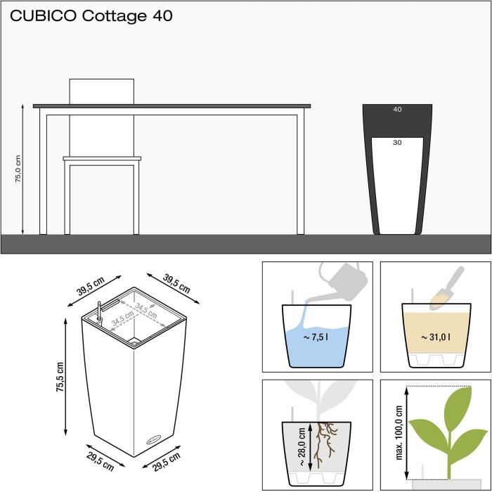 Pot de fleur LECHUZA Cubico Cottage 40 - kit complet brun sable