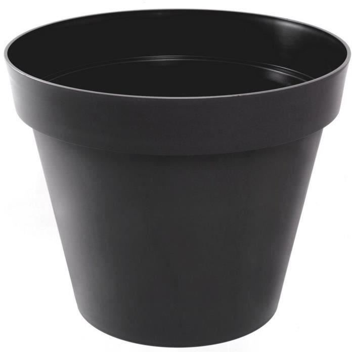 Pot de fleur rond Toscane - EDA PLASTIQUE - Gris anthracite - 30 cm - 10 L - Résistant au gel et aux UV EDA PLASTIQUE