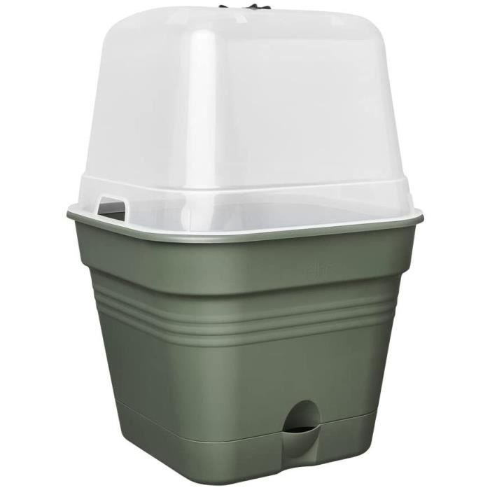 Pot De Fleurs Carré GREEN BASICS - Plastique - Réservoir - Ø20 - Leaf Green ELHO