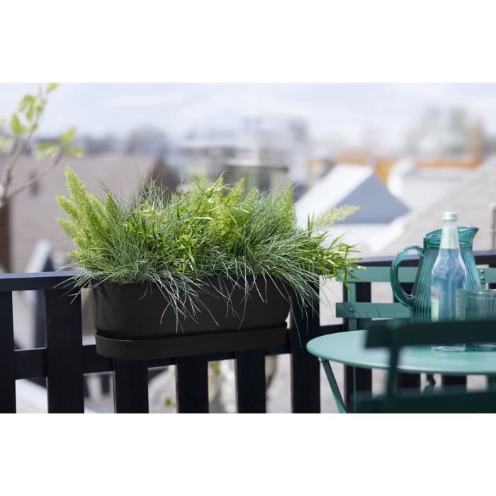 Pot de fleurs ELHO Greenville Easy Balcony 52 - Living Noir - Balcon - L 21.2 x W 52 x H 19.4 cm ELHO