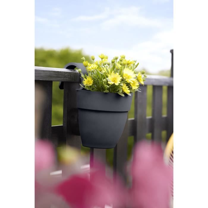 Pot de fleurs ELHO Vibia Campana Easy Hanger Small - Anthracite - Balcon extérieur - L 24.1 x W 20.5 x H 26.5 cm ELHO