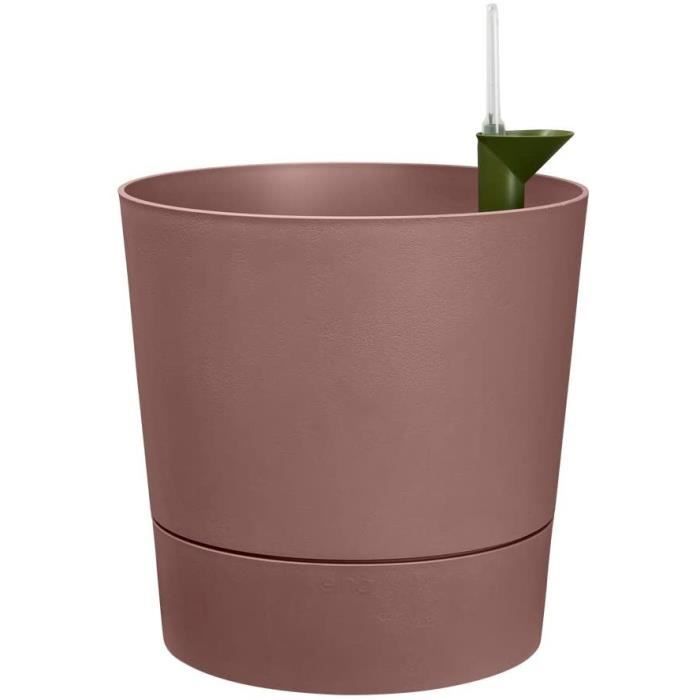 Pot De Fleurs Rond GREENSENSE AQUA CARE - Plastique Réservoir - Avec roulettes - Ø35 - Brun Argile