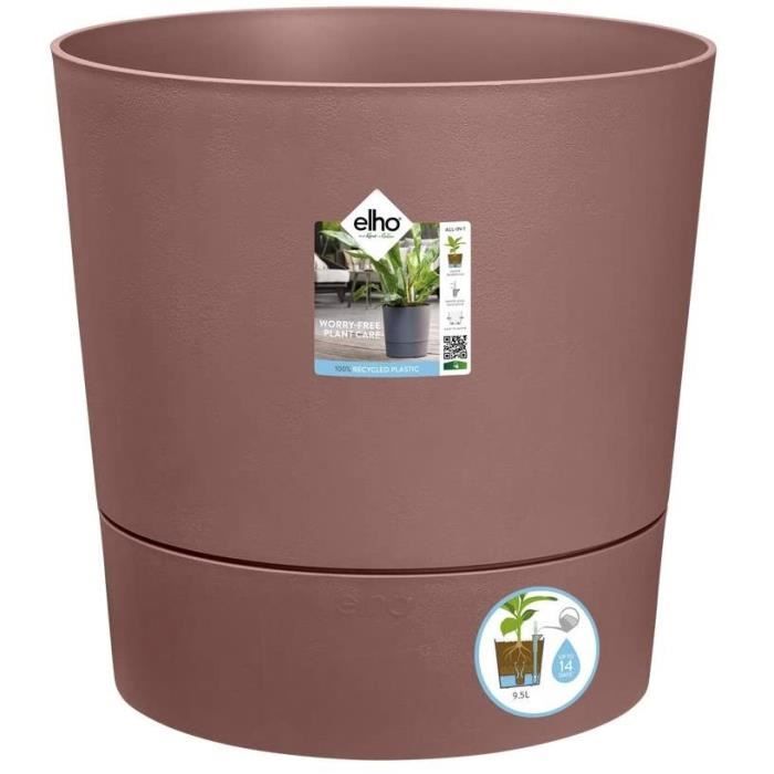 Pot De Fleurs Rond GREENSENSE AQUA CARE - Plastique Réservoir - Avec roulettes - Ø35 - Brun Argile