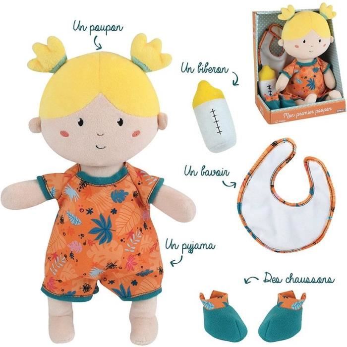 Poupée de chiffon JEMINI Mon Premier Poupon June + /- 30 cm avec 4 accessoires