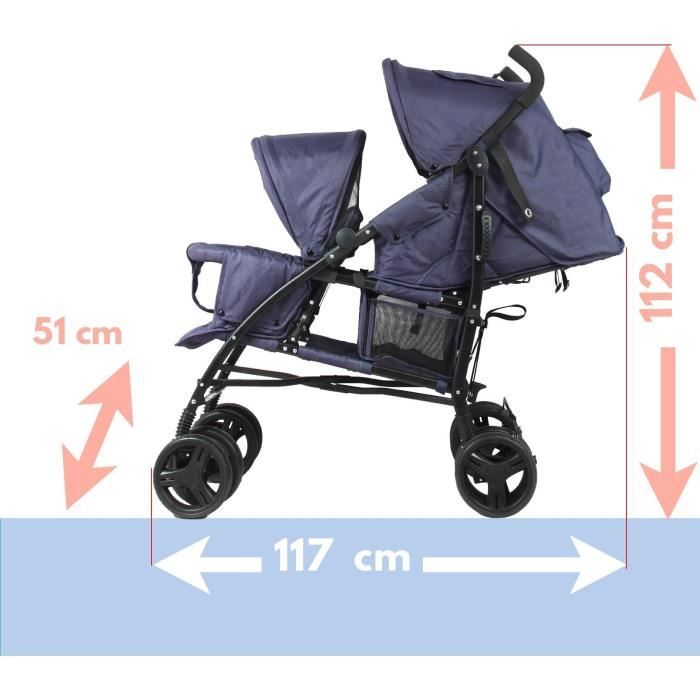 Poussette canne double BAMBISOL - 6-36 mois pour le siege avant (max 15 kg) et de 0-36 mois (max 15 kg) pour le siege