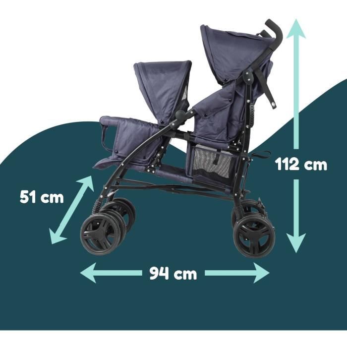 Poussette canne double BAMBISOL - 6-36 mois pour le siege avant (max 15 kg) et de 0-36 mois (max 15 kg) pour le siege