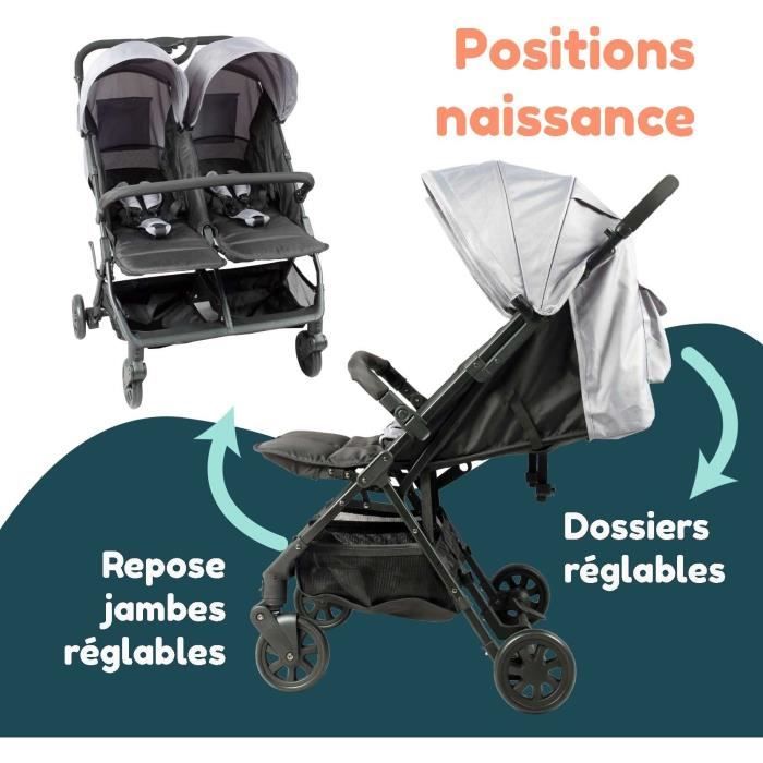 Poussette double BAMBISOL - Pour jumeaux et pour enfants d’âge rapprochés de la naissance a 36 mois