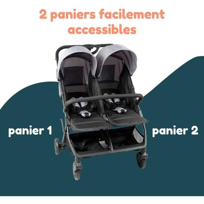 Poussette double BAMBISOL - Pour jumeaux et pour enfants d’âge rapprochés de la naissance a 36 mois