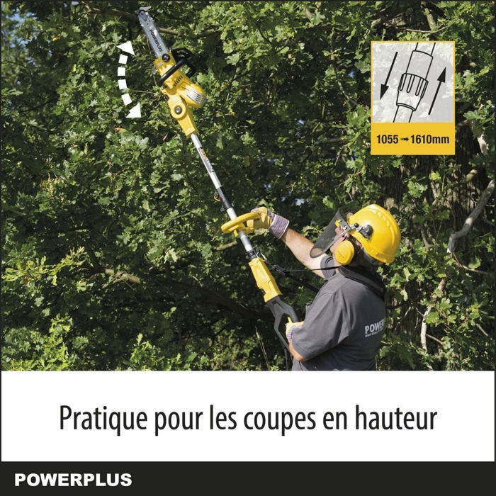 Powerplus 2-en-1 Tronçonneuse Électrique Téléscopique POWXG1032 - 900 W Guide de 300 mm Lubrification Automatique