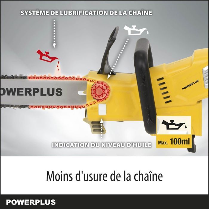 Powerplus 2-en-1 Tronçonneuse Électrique Téléscopique POWXG1032 - 900 W Guide de 300 mm Lubrification Automatique