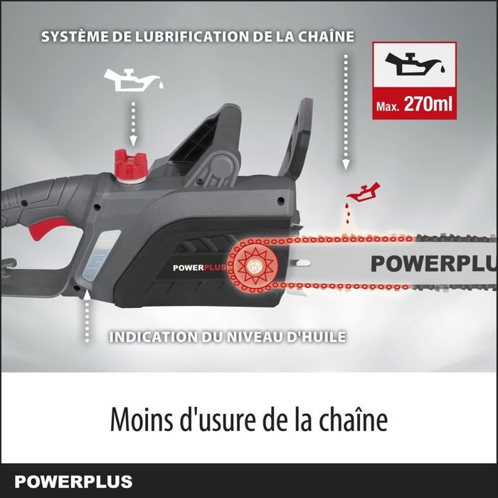 Powerplus Tronçonneuse Électrique POWEG10110 - 2200 W Guide de 400 mm Lubrification Automatique de Chaîne Outillage