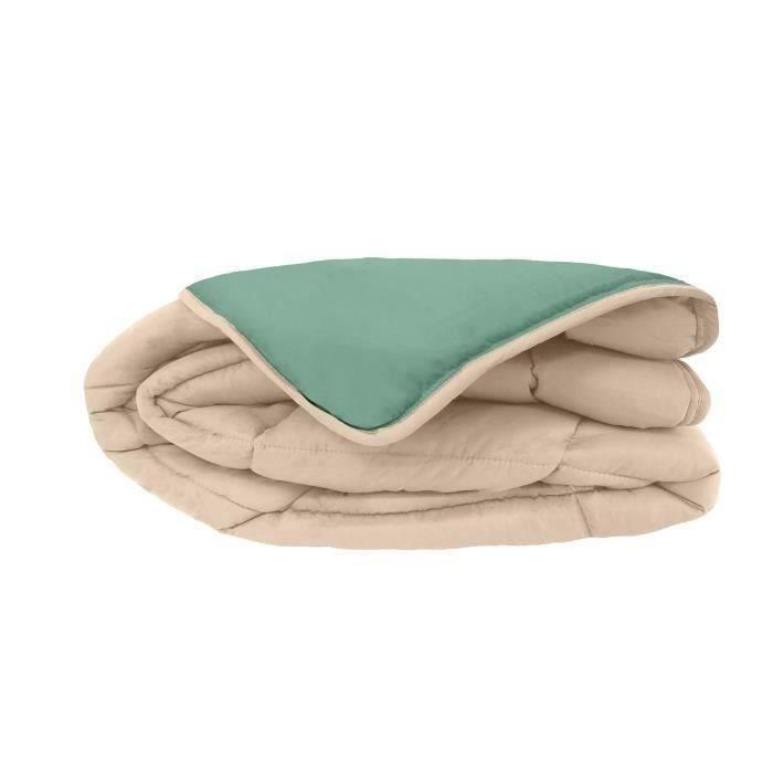 POYET MOTTE Couette Microfibre 400g/m² CALGARY - 140 x 200 cm - Gris galet et Vert lac - Paloma Tech