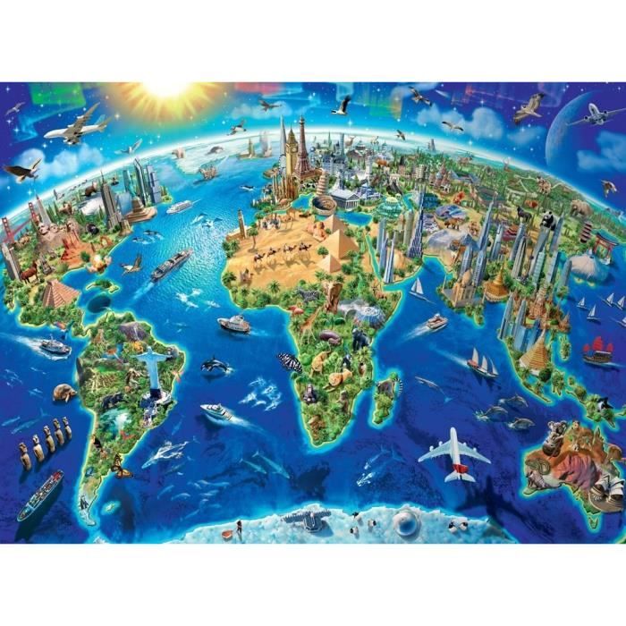 Puzzle 300 p XXL - Carte des monuments du monde - Ravensburger - Pour enfant des 9 ans - Fabriqué en Europe