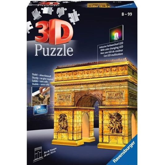 Puzzle 3D Arc de Triomphe illuminé - Ravensburger - 216 pieces - sans colle - avec LEDS couleur - Enfant 8 ans