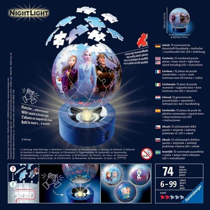 Puzzle 3D Ball La Reine des Neiges 2 illuminé - Ravensburger - Enfant 6 ans