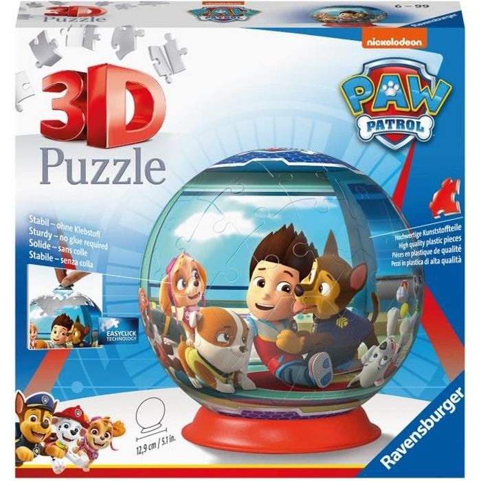 Puzzle 3D Ball Pat’Patrouille - Ravensburger - 72 pieces numérotées - Diametre 13 cm