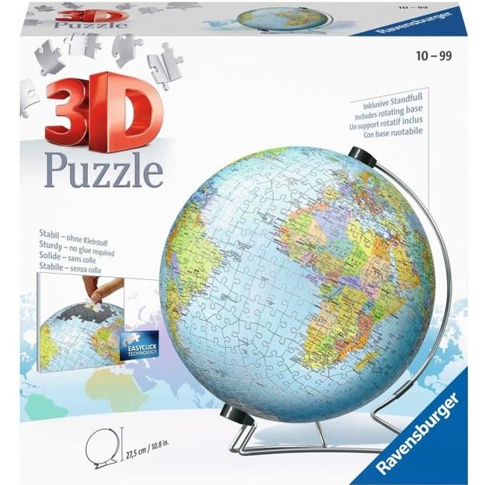 Puzzle 3D Globe 540 pieces - Ravensburger - Éducatif pour enfants - Sans colle - Des 12 ans