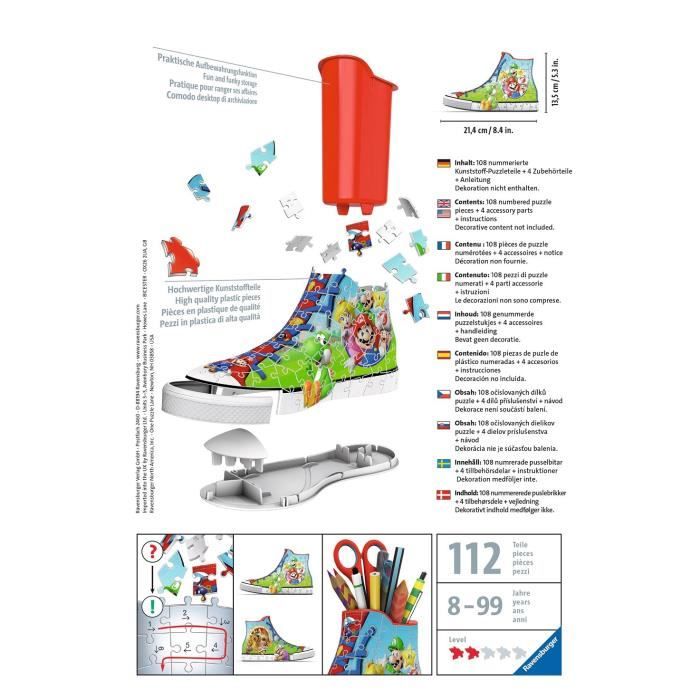 Puzzle 3D Sneaker Super Mario - Ravensburger - 108 pieces - Sans colle - A partir de 8 ans