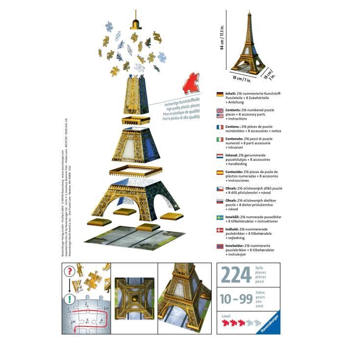 Puzzle 3D Tour Eiffel - Ravensburger - 216 pieces - sans colle - Architecture et monument