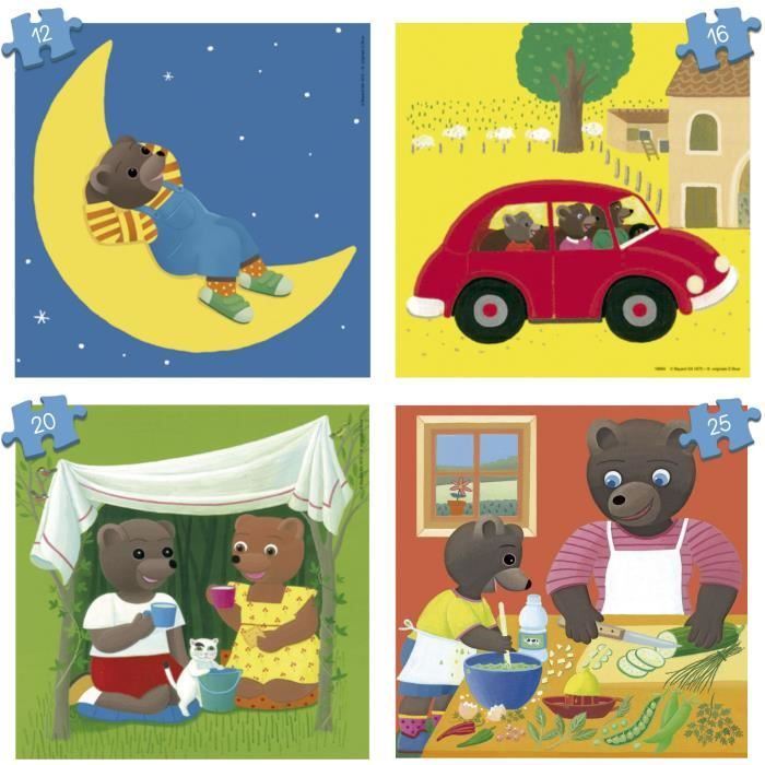 Puzzle - EDUCA - Petit Ours Brun: 4 puzzles progressifs pour enfants de 12 a 25 pieces des 3 ans