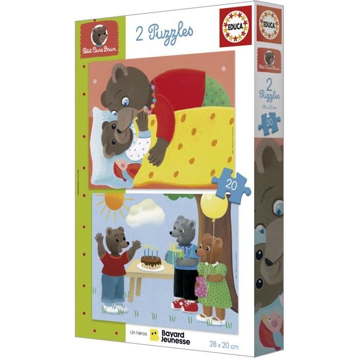 Puzzle - EDUCA - Petit Ours Brun: Ensemble de 2 puzzles de 20 pieces pour enfants des 4 ans