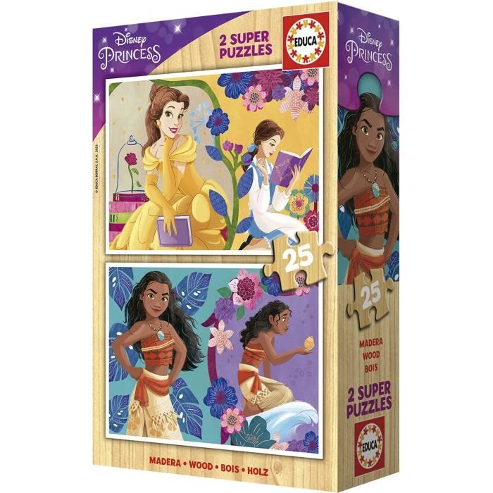 Puzzle en bois Disney Princess (Bella + Vaiana) - 2x25 pieces