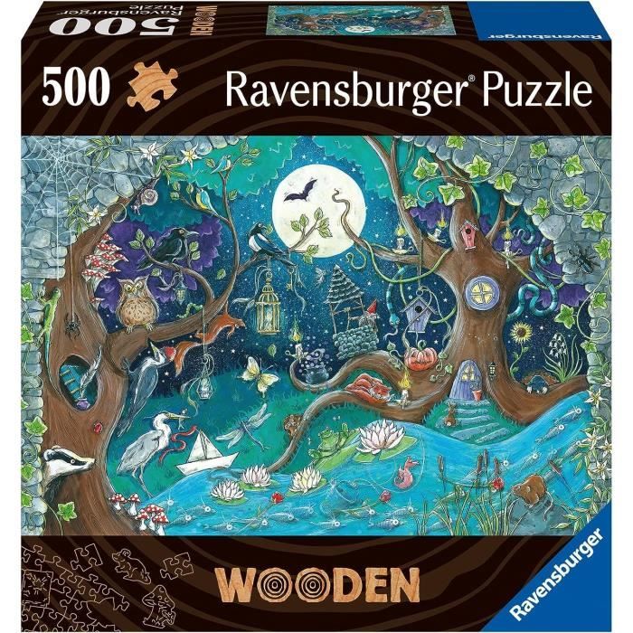 Puzzle en bois Foret fantastique 500 pieces robustes et naturelles dont 40 figurines en bois (whimsies) Qualité