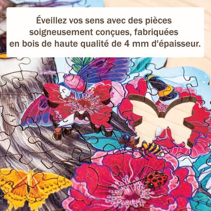 Puzzle en bois Hibou floral 150 pieces robustes et naturelles dont 15 figurines en bois (whimsies) des 10 ans 17511