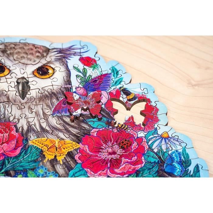 Puzzle en bois Hibou floral 150 pieces robustes et naturelles dont 15 figurines en bois (whimsies) des 10 ans 17511