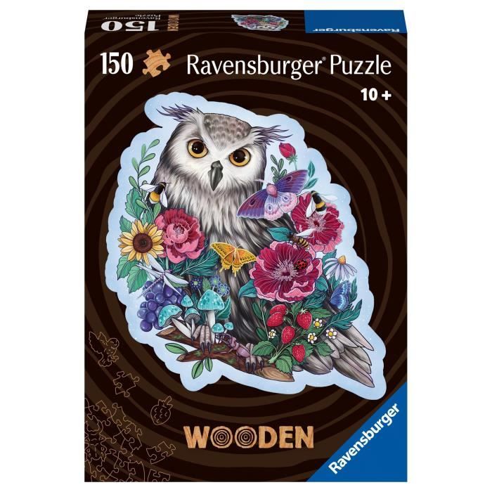 Puzzle en bois Hibou floral 150 pieces robustes et naturelles dont 15 figurines en bois (whimsies) des 10 ans 17511