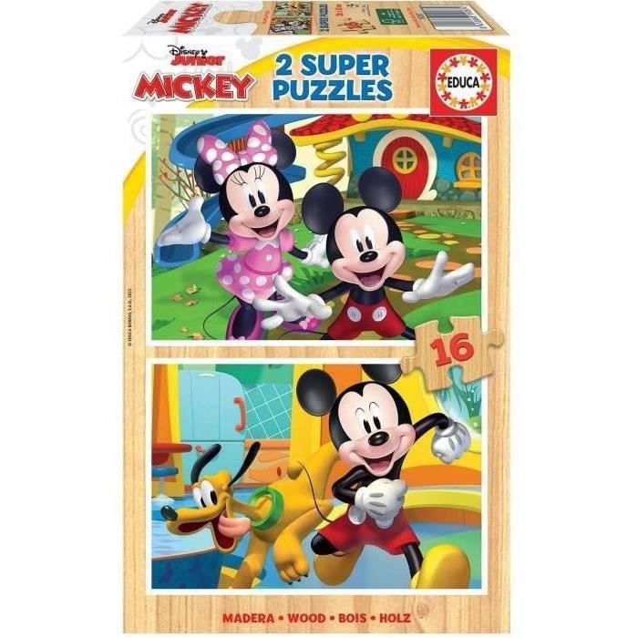 Puzzle en bois MICKEY & MINNIE - 2x16 pieces - Dessins animés et BD - Jaune - a partir de 3 ans