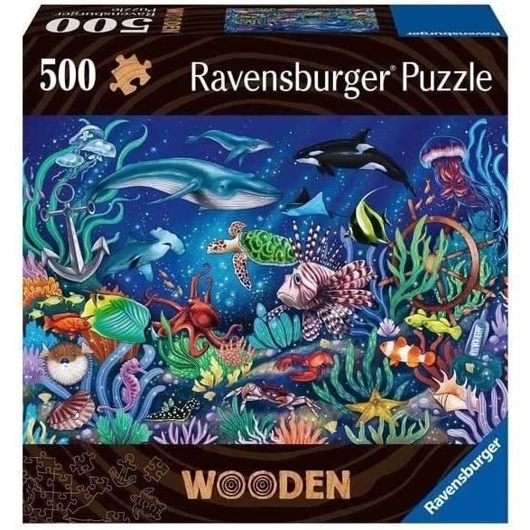 Puzzle en bois Monde marin coloré 500 pieces robustes et naturelles dont 40 figurines en bois (whimsies) Qualité