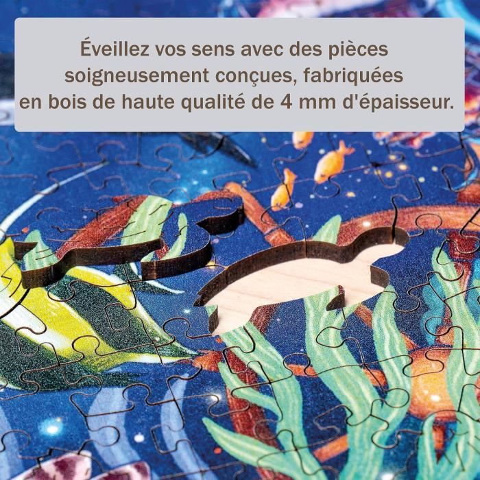 Puzzle en bois Monde marin coloré 500 pieces robustes et naturelles dont 40 figurines en bois (whimsies) Qualité