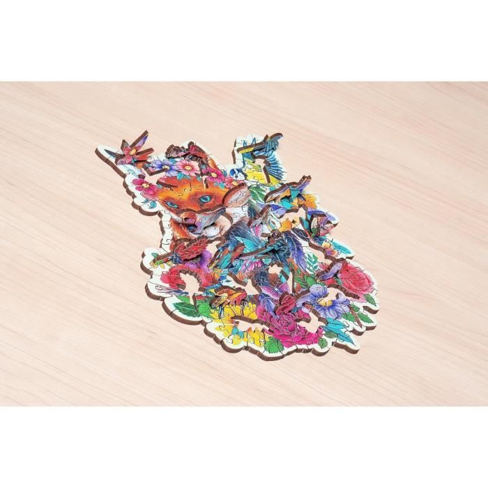 Puzzle en bois Renard coloré 150 pieces robustes et naturelles dont 15 figurines en bois (whimsies) Qualité premium