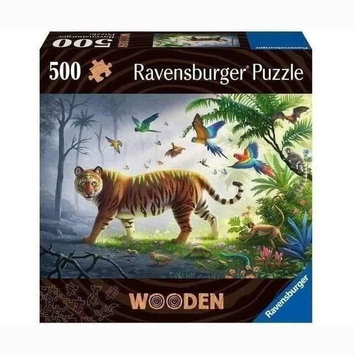 Puzzle en bois Tigre de la jungle 500 pieces robustes et naturelles dont 40 figurines en bois (whimsies) Qualité