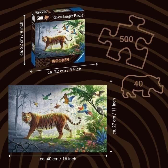 Puzzle en bois Tigre de la jungle 500 pieces robustes et naturelles dont 40 figurines en bois (whimsies) Qualité