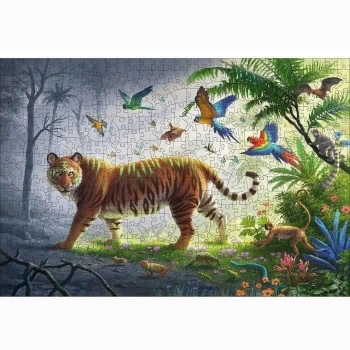 Puzzle en bois Tigre de la jungle 500 pieces robustes et naturelles dont 40 figurines en bois (whimsies) Qualité