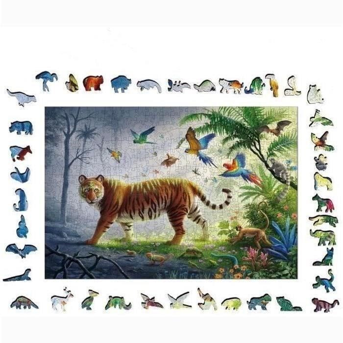 Puzzle en bois Tigre de la jungle 500 pieces robustes et naturelles dont 40 figurines en bois (whimsies) Qualité