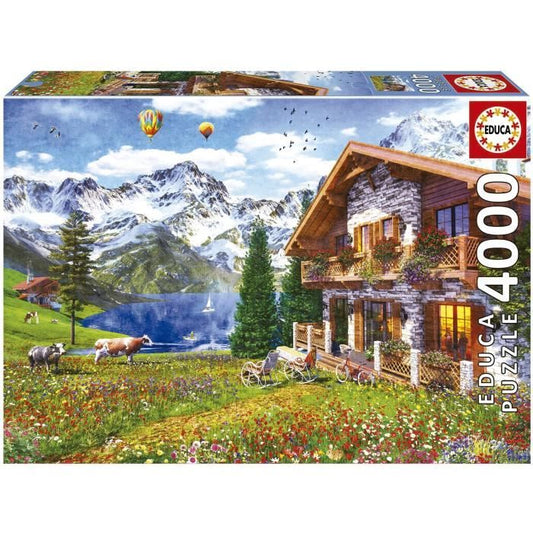 Puzzle paysage et nature - EDUCA - CHALET ALPIN - 4000 pieces - Sachet de colle inclus