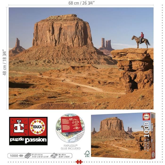 Puzzle Paysage et nature - EDUCA - MONUMENT VALLEY - 1000 pieces - Colle Fix Puzzle incluse