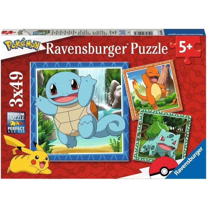 Puzzle pour enfants 3x49 pieces Pokémon - Salameche Bulbizarre et Carapuce - Des 5 ans - 3 posters inclus - 05586