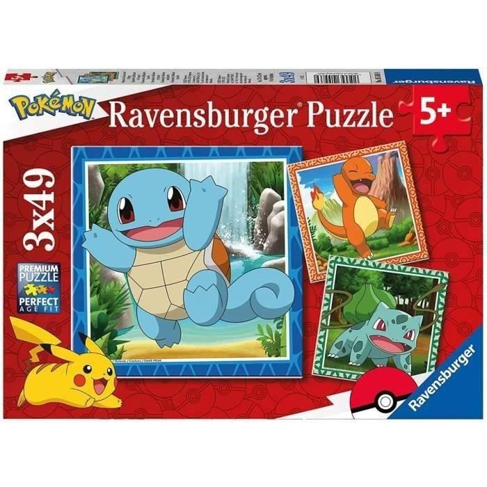 Puzzle pour enfants 3x49 pieces Pokémon - Salameche Bulbizarre et Carapuce - Des 5 ans - 3 posters inclus - 05586