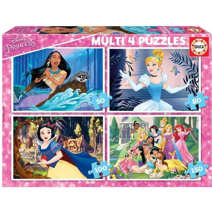 Puzzles Disney Princesses - EDUCA - Multi 4 En 1 - 100-200 pieces - Dessins animés et BD - Rose