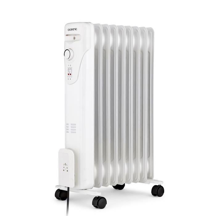 Radiateur bain d’huile électrique - 2000 Watts - OCEANIC - 3 puissances - 9 éléments - Mobile - Blanc